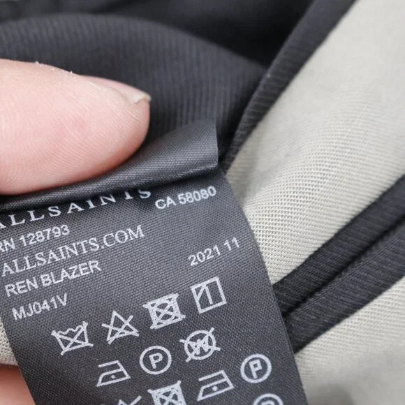 All Saints Blazer Mens 36 Ren‎ Double Breasted Six Button Wool Blend peak lapel